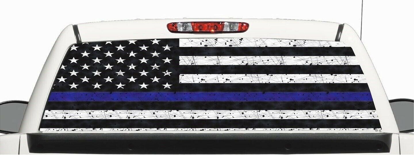 Truck SUV Police Thin Blue Line Flag Window Graphic Decal Perforated Vinyl Wrap