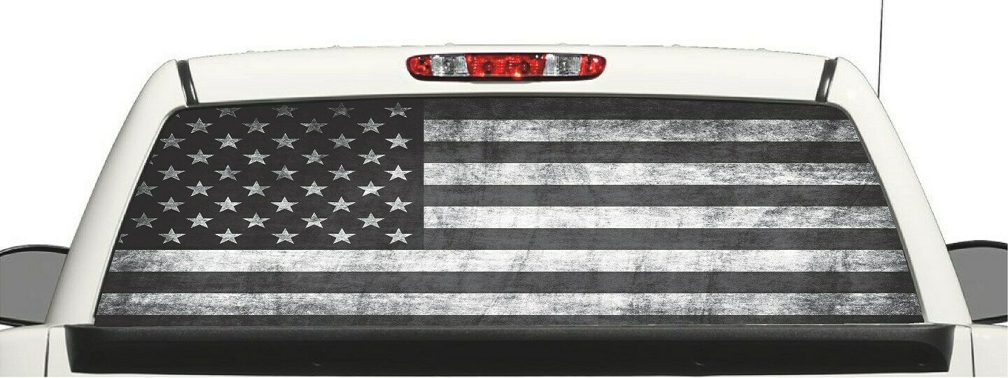 Truck SUV Distressed Subdue  Flag Window Decal Perforated Vinyl Wrap